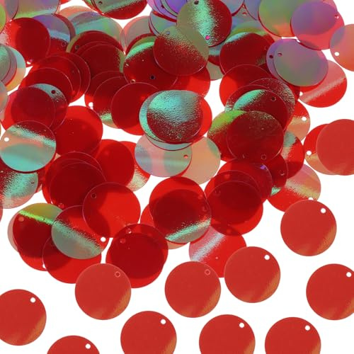 QUARKZMAN 100 Pcs Paillettes Piatte rotondo 30mm/1.2 Pollice Paillettes Sciolte Per Cucito Con Foro Monofacciale Per Ricamo Fai Da Te Abbigliamento Creazione Gioielli, AB Rosso