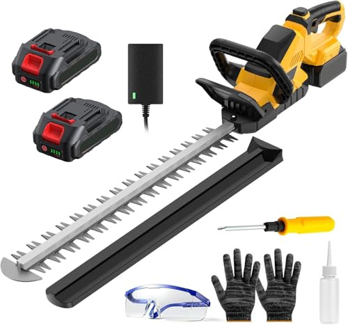 2200W Taille Haie Batterie 21V, Taille-Haie Électrique sans Fil avec 2×2000mAh Batteries, Lame Double 22'',Poignée Pivotante, Fourreau,Coupe Branche Électrique, Cisaille Haie pour Jardin et Arbustes