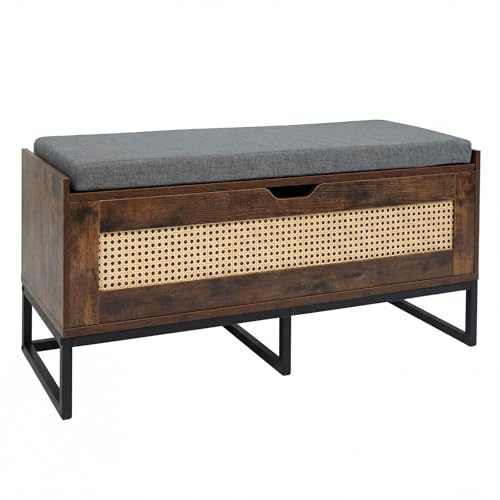 COSTWAY 71L Panca Scarpe con Seduta Imbottita, Cassa Portaoggetti in Rattan con Coperchio Ribaltabile, Panchina da Ingresso con Spazio Nascosto, 100x35x44 cm (Marrone)