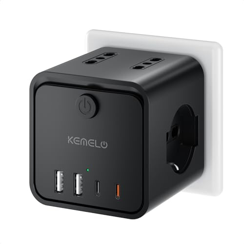 PD 30W Ciabatta Elettrica Multipresa con 4 Prese Universali 10/16A ITA e Schuko, Ciabatta Multipresa con 2 USB A+2 USB C,Presa Multipla Spina Piatta Salvaspazio con Interruttori per Casa, Ufficio