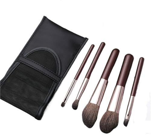 Makeupborstset 5 st resestorlek set med ullsminkborstar – pulver, kontur, ögonskuggsborstar (fullt kit) bärbar mini näsa skugga markering
