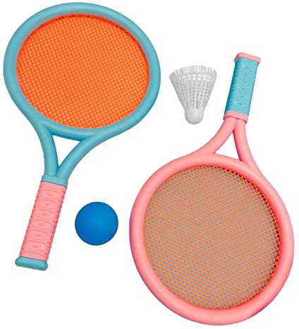 Zhangpu Halkbeständigt Slitstarkt Badmintonracket för Barn Lätt Bärbar Tennisracket för Barn 2 Racketar 2 Bollar (Blå Rosa)