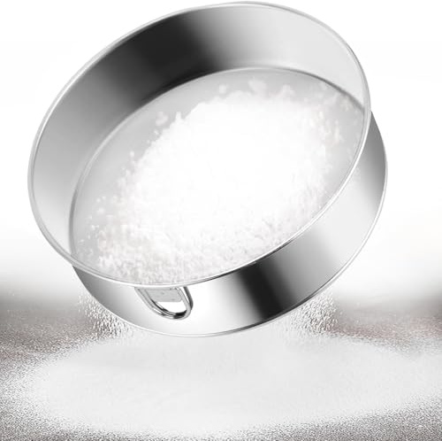 KOBWA Mehlsieb, Edelstahl, feinmaschiges Sieb, Siebpfanne, Lebensmittel, Tee, Zucker, Mehl, Siebe für Küche, Zuhause(Silber, Dia. 20 cm)