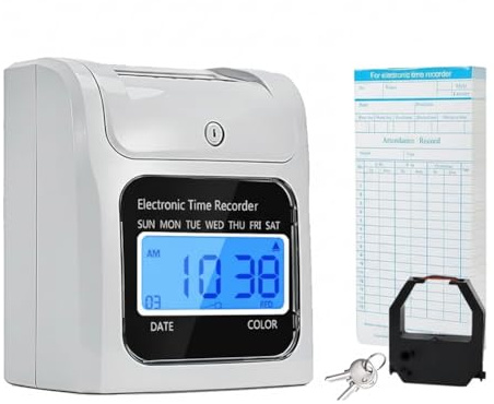 Jnchdghwa Máquina Perforadora de Control Horario con Alineación Automática y Juego de 50 Tarjetas de Tiempo. Relojes de Fichar para Empleados en Pequeñas Empresas. Enchufe Europeo.