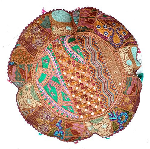 Rastogi Handicrafts Meditationskissen, indischer Pouf, Bio-Baumwolle, altes Sari-Patchwork, Ombre-Yoga-Dekor, Kissenbezug, runder Kreis (braun)