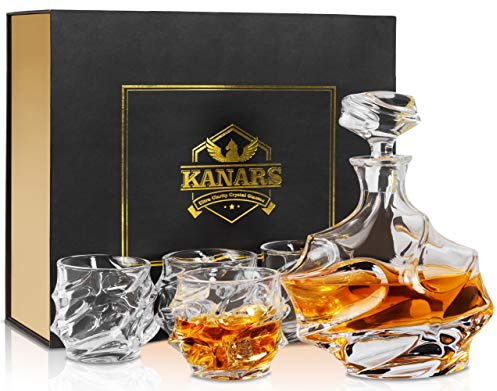 KANARS Crystal Whiskey Decanter Set, 27 Oz Emperor Decanter with Old Fashioned Glasses for Liquor Bourbon Scotch Tequila Snifter, Unique Christmas Gifts for Men Dad Grandpa Brother Adult