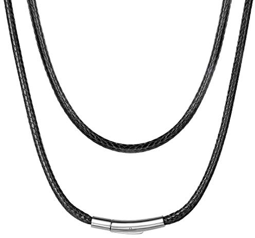 ChainsHouse Lederkette Herren Damen Halskette 1.5/2/3mm Geflochtene Kunstlederkette Schwarz Wasserdicht Leder Wachsseilkette mit Karabinerverschluss Lederhalsband für Geburtstag, Länge 41-76cm
