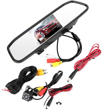 Rückfahrkamera Spiegel, Auto HD Rückspiegelmonitor, 4,3-Zoll Auto HD Rückspiegel Monitor mit Backup Kamera Kit, 8LED wasserdichte Nachtsicht Rückfahrkamera Auto-Monitor