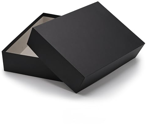 NEUSER PAPIER Geschenkbox mit Deckel DIN A4 – Aufbewahrungsbox Karton Schwarz bezogen – Geschenkkarton Schachtel stapelbar 302 x 213 x 70 mm, 3 Stück