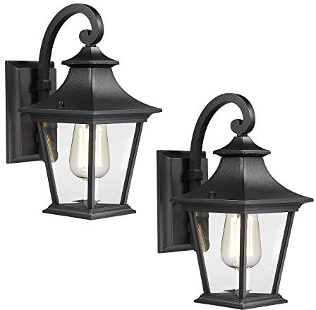 Emliviar Outdoor Wall Lights 2 Pack - Exterior Porch Lights Wall Mount in Black Finish with Clear Glass, XE219B-2PK BK