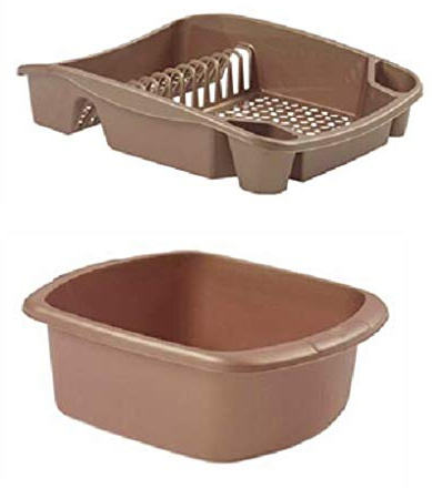 Galleries Plastic Large Washing up Bowl and Dish Drainer Rack Kitchen Plate Holder Set of 2 (Rose Gold)