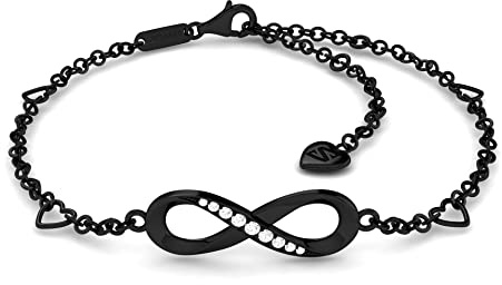 SERASAR Cavigliera Donna Argento Nera 316L Infinito Gioiello Elegante con Zirconi Regolabile Resistente all’Acqua Estate Mare Spiaggia Piede Ragazze Idee Regalo in Confezione