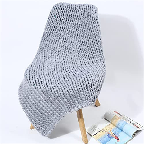 TROYSINC Decke Gestrickte Handgefertigt Klobig Grobe Strickdecke, Grobstrick Wolldecke Strickdecke, Wohndecken Kuscheldecke Überwurf Decken für Sofa (Hellgrau,100 x 100 cm)