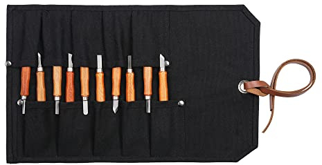 Werkzuegtasche für Stechbeitel, gewachstes Segeltuch Tasche mit 10 Einstecksfächer, kleine Werkzeuge-Orgnanizer (Schwarz)