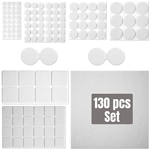 Kit Protezione Mobili, Autoadesivi, 130pz, Bianco, 8 Diverse Misure, Spessore 4mm, Cuscinetti in Feltro per Sedie e Gambe del Tavolo, Cuscinetto Adesivo Antirumore Proteggi Pavimento, Feltrini