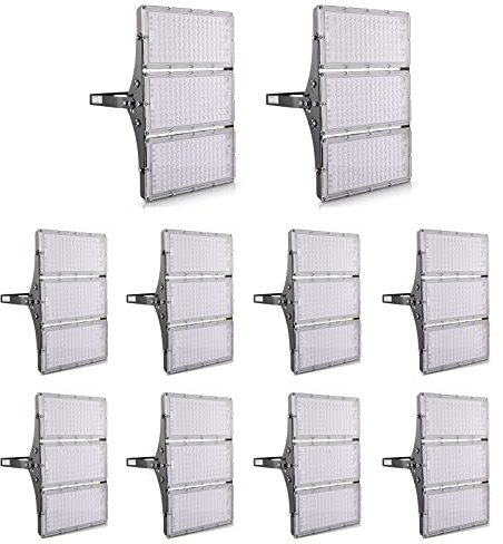 Bellanny 10 Pièces 300W Projecteur LED Extérieur, 30000LM Spot LED Extérieur, Lampe d'atelier LED Super Brillante Blanc Chaud 3000K, IP65 Imperméable Eclairage de Sécurité, pour Jardin, Garage…