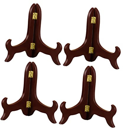 STOBAZA Wooden Display Stand for Brick Tea Plates 4 Inch Classic Size 4pcs Set Suitable for 5-10cm Diameter Pu-erh Tea Cake Holder Desktop Display Rack for Home and Shop Use