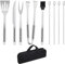 Utensilios de Barbacoa Profesional, 9 Piezas Kit de Herramientas para Barbacoa de Acero Inoxidable con Estuche, Pinza, Espátula, Cepillo, Pinchos para Parrilla, Tenedor de Carne y Cortador