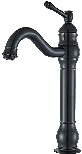 Rozin Wasserhahn Bad Schwarz Retro Hoch Waschtischarmatur 360°Schwenkbar Einhebel Waschbecken Armatur Badarmatur aus Messing für Badezimmer