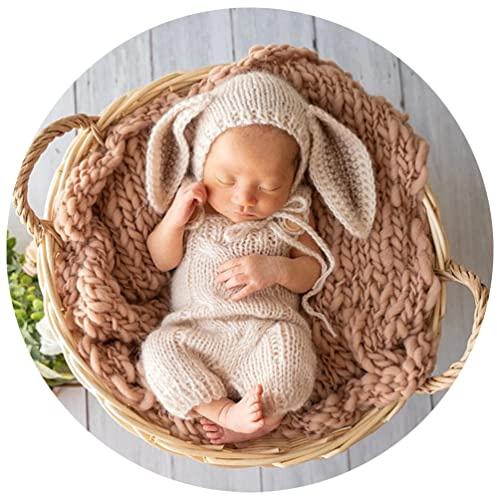 Vedory Newborn Baby Bunny Rabbit Crochet Knitted Photography Props Newborn Baby Outfits Diaper Costume (cream-coloured)
