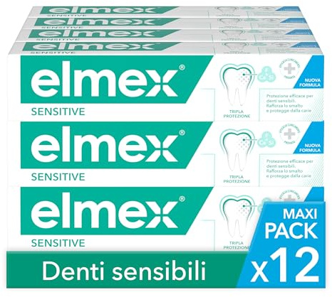 Elmex - Dentifricio Sensitive 12x75ml (Consegna in 48 Ore), Dentifricio per Denti Sensibili, Protezione delle Gengive, Protezione contro la Carie, Sollievo dal Dolore ai Denti