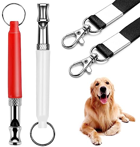 2 Stück Hundepfeife, Ultraschall Hundepfeife, Professionelle Ultraschall Pfeife, Hunde Pfeife mit Lanyard, Einstellbare Hochfrequenz Hunde Zubehör, Hundepfeife Rückruf, Für Hundetraining(Weiß und Rot)