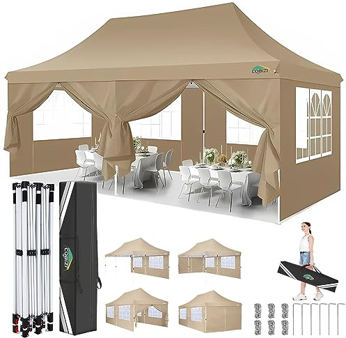 COBIZI Tonnelle 3x6 avec Barre de Verrouillage Améliorée, Barnum Pliant 3x6 imperméable UPF 50+, Tonnelle Pliante pour Mariage, Marché, Jardin, Fête, 3 Hauteurs Réglables,6 Parois Latérales