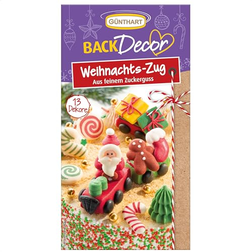 Günthart BackDecor Weihnachts Zug aus feinem Zuckerguss, zum festlich Dekorieren von Kuchen, Torten und Cupcakes anlässlich Weihnachten