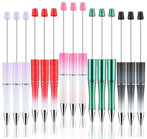 Mabor 15 Stück Kugelschreiber, mehrfarbiger kugelschreiber set Niedliche DIY-Perlenstifte schwarze Tinte Perlenstift-Zubehör für Geschenke Studenten Büro Schulbedarf Handgefertigt (5 Farben)