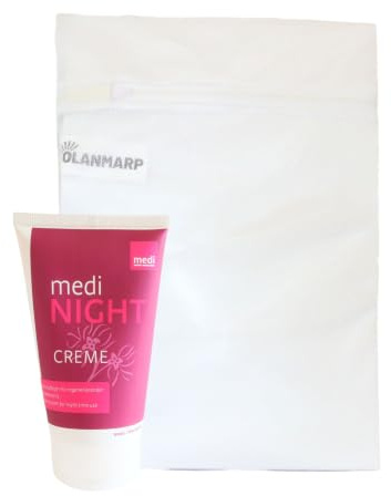 Medi Night Pflegecreme mit Hamamelis + Olanmarp Wäschenetz | Beinpflege nach Kompressionsstrümpfen – erholsame, regenerierende Nachtcreme für müde und schwere Beine
