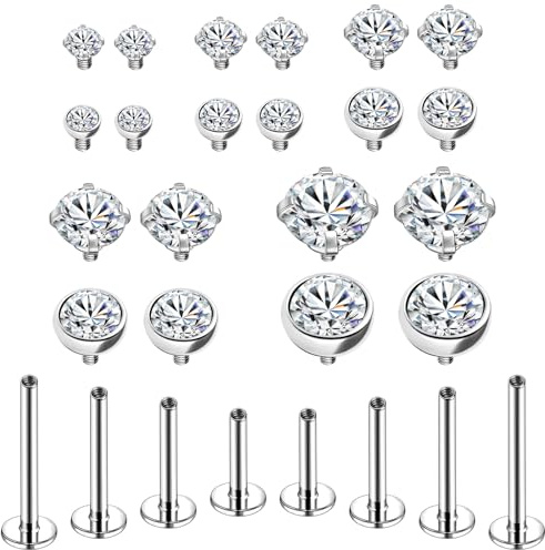 BodyAce 16G 18G Innengewinde Lippenpiercing Flat Ohrstecker Chirurgenstahl Labret Ring 2/2.5/3/4/5mm Zirkonia Nasenring Piercings Für Medusa/Monroe/Helix/Tragus/Ohr [16G(1.2mm)]