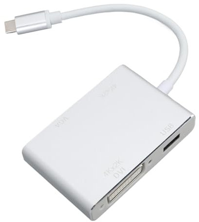 Adaptateur USB C vers VGA, Hub USB C 4 en 1 Type C vers USB 3.1 Interface Multimédia HD Adaptateur DVI VGA Adaptateur de Connexion de Charge Multiport