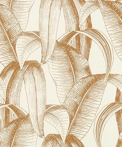 Rasch Symphony 867978 Papier peint intissé Motif feuilles de bananier Jaune miel et blanc crème 10,05 x 0,53 m (L x l)