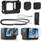 FitStill Funda de silicona para Go Pro Hero12 /Hero11 /Hero 10 /Hero 9 Negro, tapa lateral de la batería, tapa de objetivo, protectores de pantalla y cordón para Go Pro Hero 12/11/10/9, color negro