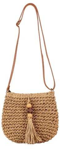 TOFBS Sac a Main Femme Tissée Pochette d'Été Embrayage Soirée Clutches en Paille Tendance Sacs à Bandoulière Rétro Bohème Rotin pour Plage Fête Vacances (Chameau)