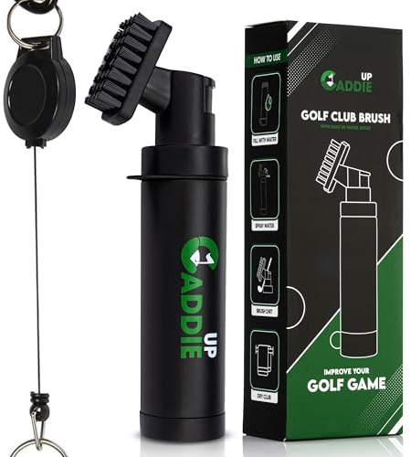 Golf Club Cleaner Brush with Retractable Cable & Water Spraying Golf Brush | All-in-One Brush Head, Mist Water Spray holds 150ml, 75cm Retractable Cable, Strong Bristles, Durable Material, Golf Gifts.