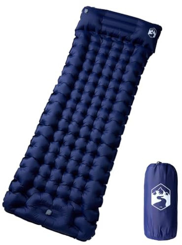 Lauuoeriau Outdoor-Freizeit, Camping & Wandern, Isomatten, selbstaufblasende Campingmatratze mit Kissen, 1 Person, Marineblau