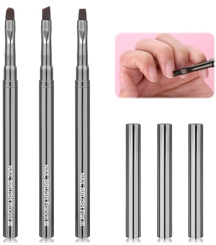 3PCS Nail Art Clean-Up Brushes Set, Flat,Oval,Fine Angled Gel Nail Brushes, Angled Round Flat Brush Acetone Resistant for Manicure Design DIY and Cleaning Polish Mistake on the Cuticles