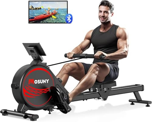 MOSUNY Rudergerät für Zuhause, Magnetisches Rudergerät mit 16 Widerstandsstufen,Upgrade Doppel-Slide-Rails Ultraleise, App-Kompatibel LCD-Datenanzeige, Belastbar bis160kg Rowing