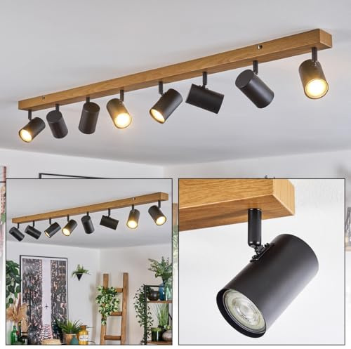 HOFSTEIN Deckenleuchte Gesteira, 8-flammige Deckenlampe aus Metall in Holzoptik/Schwarz, Leuchte im modernen Design mit verstellbaren Schirmen, GU10, Esszimmer, Wohnzimmer, Küche, Schlafzimmer, Flur