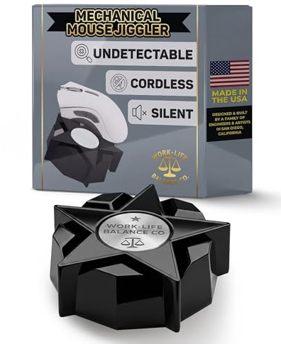 Work-Life Balance Corporation Mechanical Mouse Jiggler - No Connectivity, Black, Keeps Mouse Moving, No USB, No Software, Wireless, 3.5 inches, 12 Months AA Battery Life | No Software, Automatic, Wireless, AA Battery 12-18 Months, Keeps PC Laptop Awake, Randomized Movement, Remote Work Wiggler