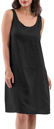 Amazhiyu Robe d'été en lin pour femme - Sans manches - Longueur genou - Robe midi - Lignes A - Robe midi - Robe en lin - Robe de plage - Robe de loisirs - Col en U - Robe débardeur avec poches, Noir