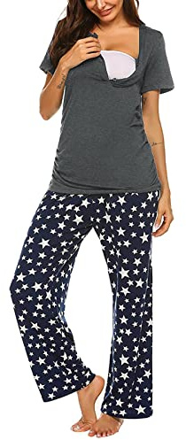 Allattamento Manica Corta Bambino Top Pantaloni Indumenti Da Notte E Donne T Shirt Maternità Set Pigiama Maternità Sonno Donne più Abito Da Sonno, Grigio, M