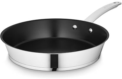 Tower GF900263 Good Food in Partnership 30cm Frying Pan with 10x Stronger Ceramic Non-Stick Coating, Induction Compatible and Oven Safe, Stainless Steel