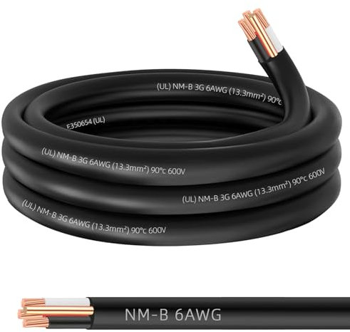 NM-B 6/3 Wire with Ground,15ft 6 AWG Copper Wire 6 Gauge 3 Conductor Nonmetallic Sheathed NM-B Cable,6/3 NM-B W/G Wire Stranded Indoor Residential Electrical Wiring for Branch Circuit Switches,Outlets