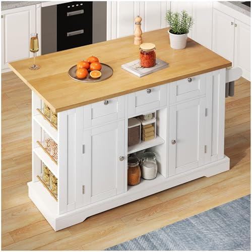 Zubaliya Isola da cucina 132 x 40 (70) x 87 cm con piano di lavoro pieghevole, credenza cucina con cassetto, scaffale per spezie, porta asciugamani, presa di corrente integrata, credenza sala da