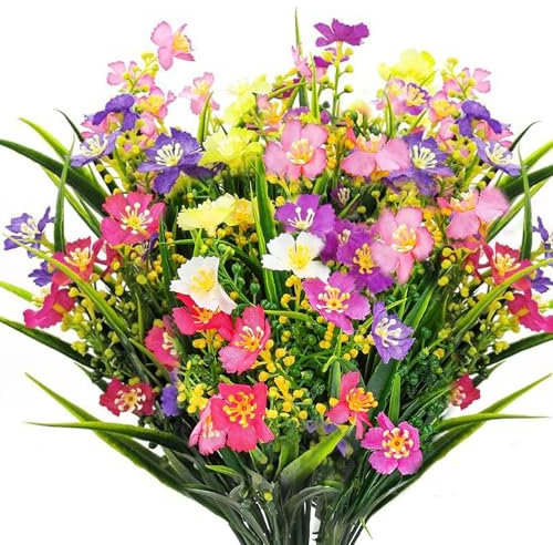 JMOOT Artificial Flowers Outdoor, 6 Bundles Fake Faux Plastic Flowers 6 Colors Decorative Artificial Outdoor Flower for Decoration Garden