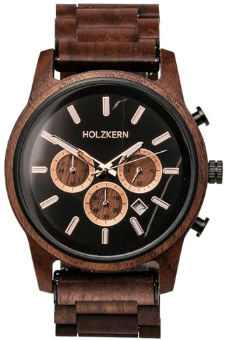 HOLZKERN Montre chronographe à Quartz pour Homme, boîtier en Noyer/marbre
