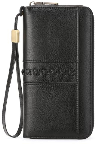 GOIACII Geldbörse Damen Groß Vintage Leder Portmonee RFID Schutz Portemonnaie Frauen mit 12 Kartenfächer Schwarz