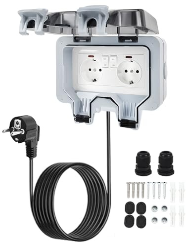 Outdoor Socket Waterproof IP66, Waterproof Socket, Außensteckdose Aufputz With 5 M Cable Outdoor, Waterproof Socket Outdoor, Switch And Indicator Light, For Garden, Garage, Laundry, Outdoor